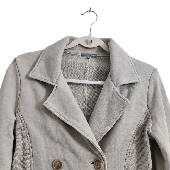James Perse Jacket Womens 2 Medium Gray Double Breasted Knit Blazer Pockets Coat - Picture 4 of 11